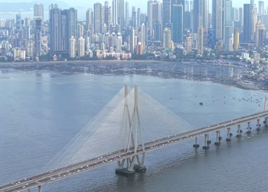 Aerial View of Bandra Worli Sea Link and Mumbai Skyline Maharashtra India