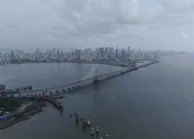 Aerial View of Bandra Worli Sea Link and Mumbai Skyline Maharashtra India