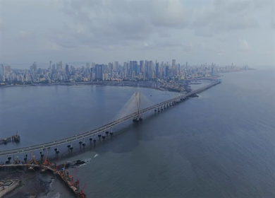 Aerial View of Bandra Worli Sea Link and Mumbai Skyline Maharashtra India