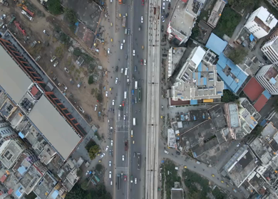 Aerial View of Bangalore City with Metro Line and Highway Bengaluru India