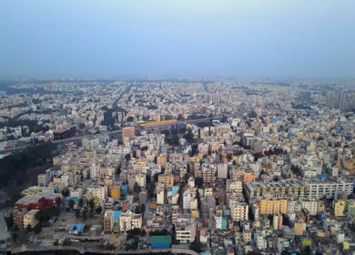 Aerial View of Bangalore City with Metro Line and Highway Bengaluru India
