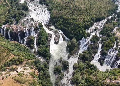 Aerial View of Barachukki Falls Cascading on Cauvery River Karnataka India