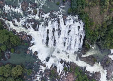 Aerial View of Barachukki Falls Cascading on Cauvery River Karnataka India