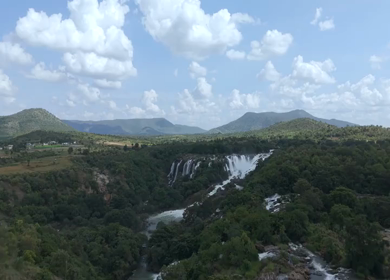 Aerial View of Barachukki Falls Cascading on Cauvery River Karnataka India