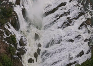 Aerial View of Barachukki Falls Cascading on Cauvery River Karnataka India
