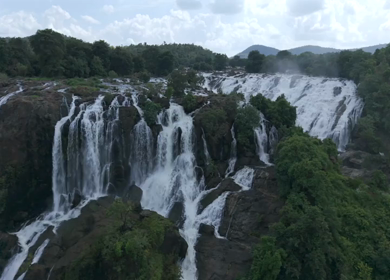 Aerial View of Barachukki Falls Cascading on Cauvery River Karnataka India