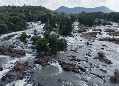 Aerial View of Barachukki Falls Cascading on Cauvery River Karnataka India