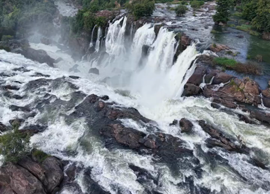 Aerial View of Barachukki Falls Cascading on Cauvery River Karnataka India