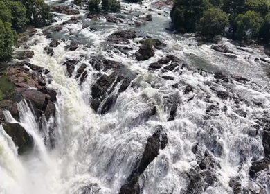 Aerial View of Barachukki Falls Cascading on Cauvery River Karnataka India