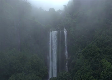 Aerial View of Barki Waterfall Amid Lush Green Forest Kolhapur Maharashtra