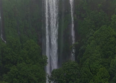Aerial View of Barki Waterfall Amid Lush Green Forest Kolhapur Maharashtra