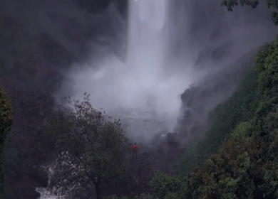 Aerial View of Barki Waterfall Amid Lush Green Forest Kolhapur Maharashtra