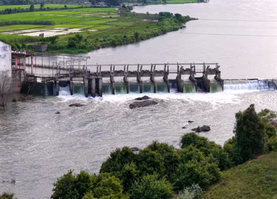 Aerial View of Barrage Dam on the Kaveri River in Karnataka India