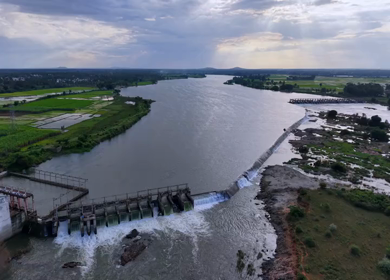 Aerial View of Barrage Dam on the Kaveri River in Karnataka India
