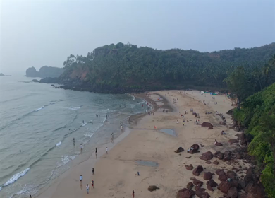 Aerial View of Beach and Rocky Coastline Near Vasco da Gama Goa