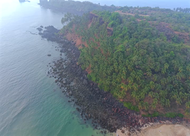 Aerial View of Beach and Rocky Coastline Near Vasco da Gama Goa