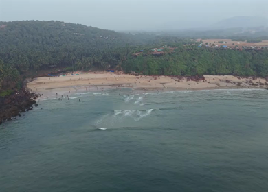 Aerial View of Beach and Rocky Coastline Near Vasco da Gama Goa