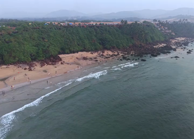 Aerial View of Beach and Rocky Coastline Near Vasco da Gama Goa
