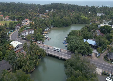 Aerial View of Bentota River and Bridge with Tropical Landscape Sri Lanka