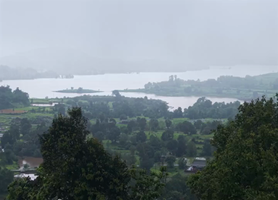 Aerial View of Bhandardara Backwaters and Lush Green Landscape Maharashtra India