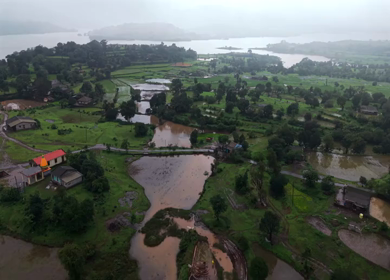 Aerial View of Bhandardara Backwaters and Lush Green Landscape Maharashtra India