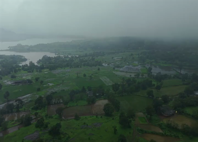 Aerial View of Bhandardara Backwaters and Lush Green Landscape Maharashtra India