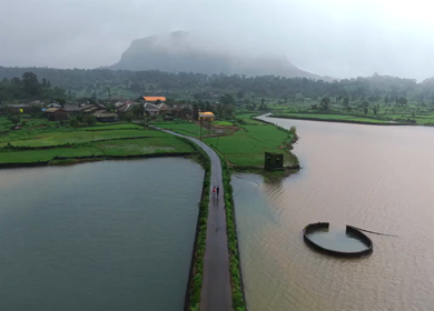 Aerial View of Bhandardara Backwaters and Lush Green Landscape Maharashtra India