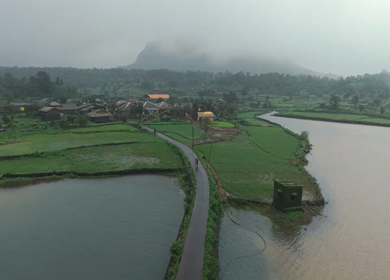 Aerial View of Bhandardara Backwaters and Lush Green Landscape Maharashtra India
