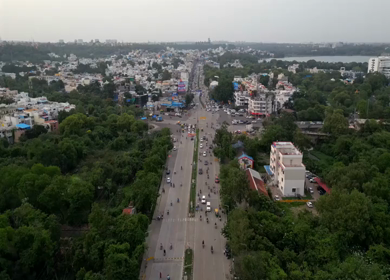 Aerial View of Bhopal City and Busy Urban Road, Madhya Pradesh