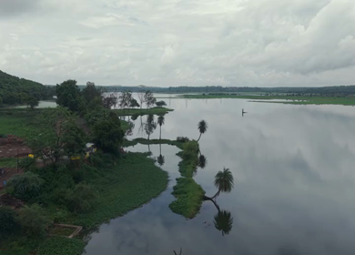 Aerial View of Bhopal Lake and Green Landscape During Monsoon