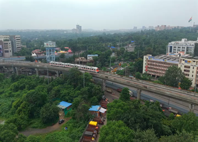 Aerial View of Bhopal Metro Train on Elevated Track Madhya Pradesh India