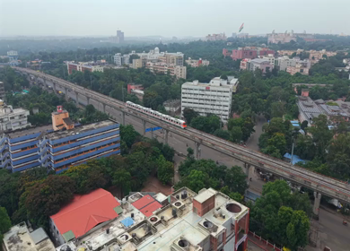 Aerial View of Bhopal Metro Train on Elevated Track Madhya Pradesh India