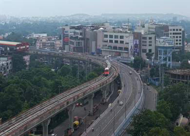 Aerial View of Bhopal Metro Train on Elevated Track Madhya Pradesh India