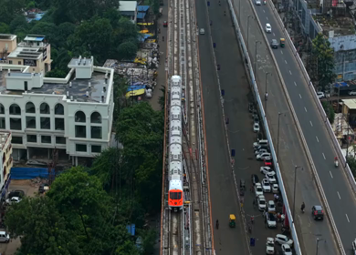 Aerial View of Bhopal Metro Train on Elevated Track Madhya Pradesh India