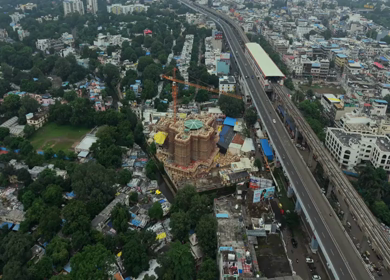 Aerial View of Bhopal Metro Train on Elevated Track Madhya Pradesh India