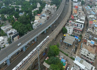 Aerial View of Bhopal Metro Train on Elevated Track Madhya Pradesh India