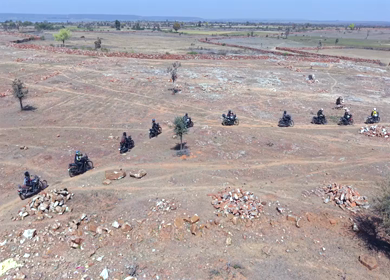 Aerial View of Bikers Riding Along Kolar Dam Reservoir Madhya Pradesh