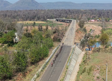 Aerial View of Bikers on Highway Near Shivpuri Madhya Pradesh