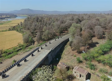 Aerial View of Bikers on Highway Near Shivpuri Madhya Pradesh