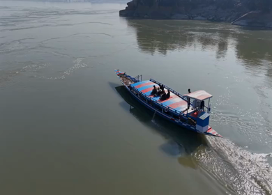 Aerial View of Boat Sailing on Brahmaputra River in Assam India