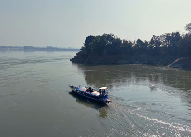 Aerial View of Boat Sailing on Brahmaputra River in Assam India