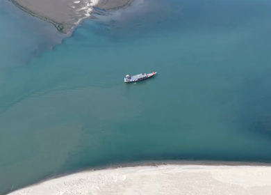 Aerial View of Boat Sailing on Brahmaputra River in Assam India