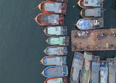 Aerial View of Fishing Boats and Port Container Terminal in Visakhapatnam India