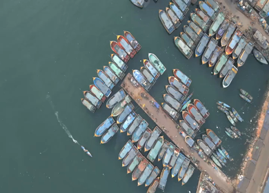 Aerial View of Fishing Boats and Port Container Terminal in Visakhapatnam India