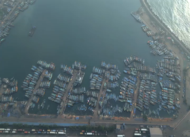 Aerial View of Fishing Boats and Port Container Terminal in Visakhapatnam India