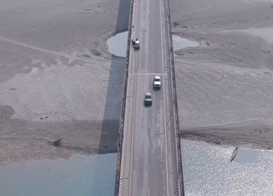 Aerial View of Brahmaputra River Bridge with Sandbars in Assam and Arunachal Pradesh India