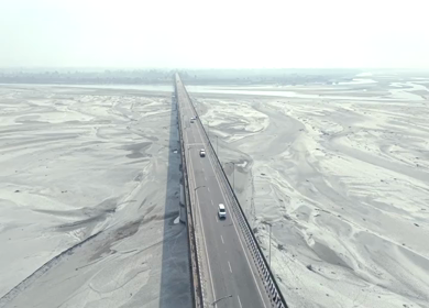 Aerial View of Brahmaputra River Bridge with Sandbars in Assam and Arunachal Pradesh India