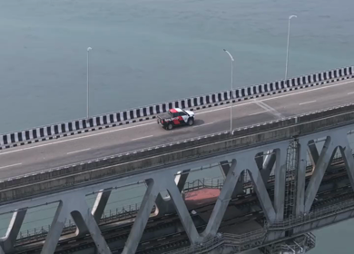 Aerial View of Brahmaputra River Bridge with Sandbars in Assam and Arunachal Pradesh India
