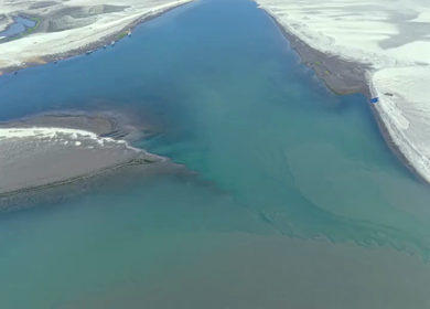 Aerial View of Brahmaputra River Sandbars and Water Channel in Assam India