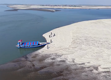 Aerial View of Brahmaputra River Sandbars and Water Channel in Assam India